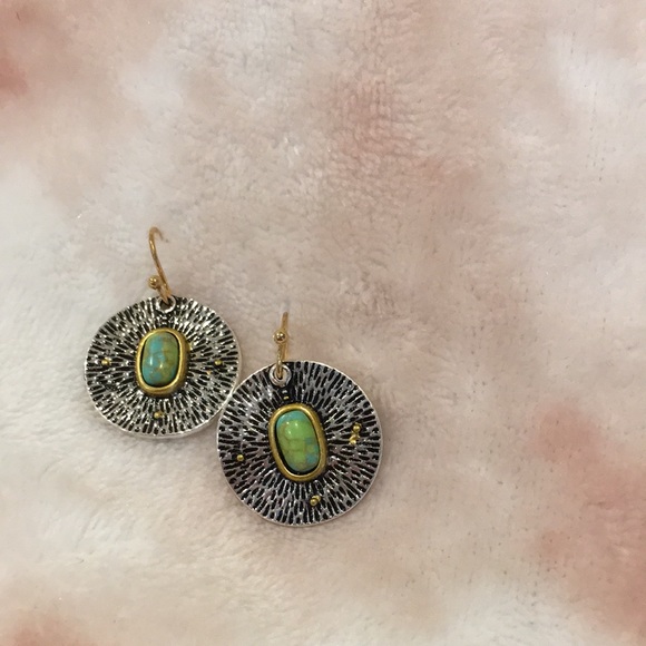 Craftsman Zen Styled Pierced Fashion Earrings NWT silver auqua - Picture 3 of 7